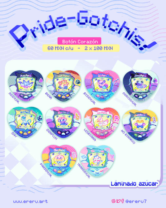 Originales - Pridegotchis. Propuesta discreta, diferente y con significado en cada mascota ligada a la historia Queer.